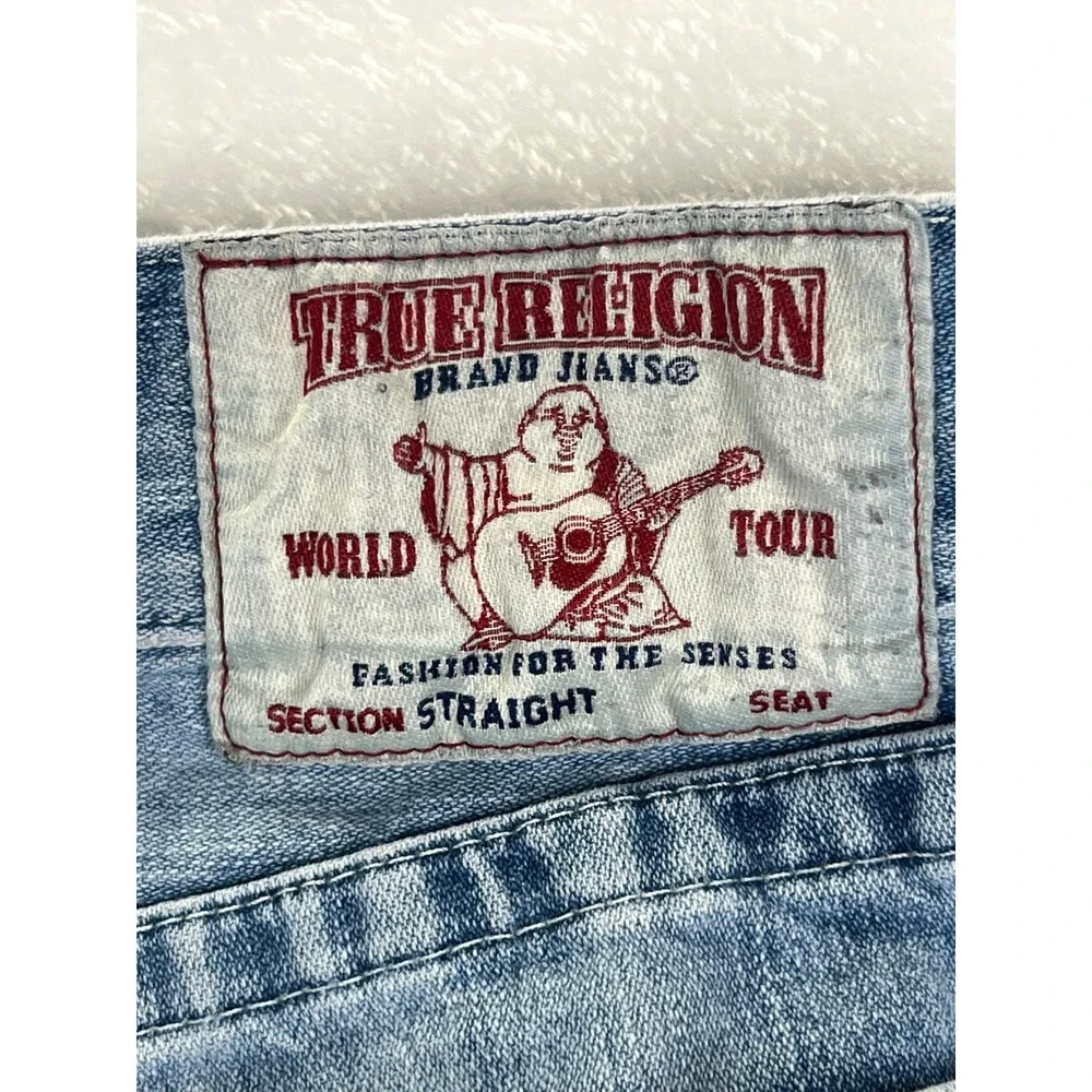 True Religion Mens Straight Leg Blue Denim Jeans Medium Wash Size 32